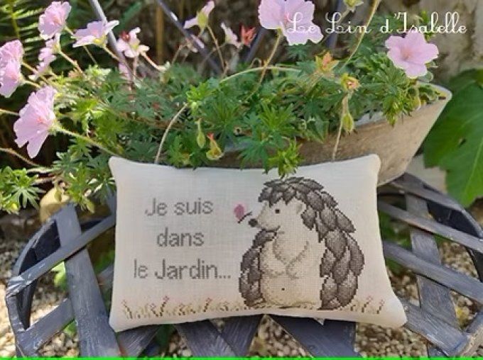 Coussin Hérisson 'Je suis dans le jardin' Le Lin d'Isabelle